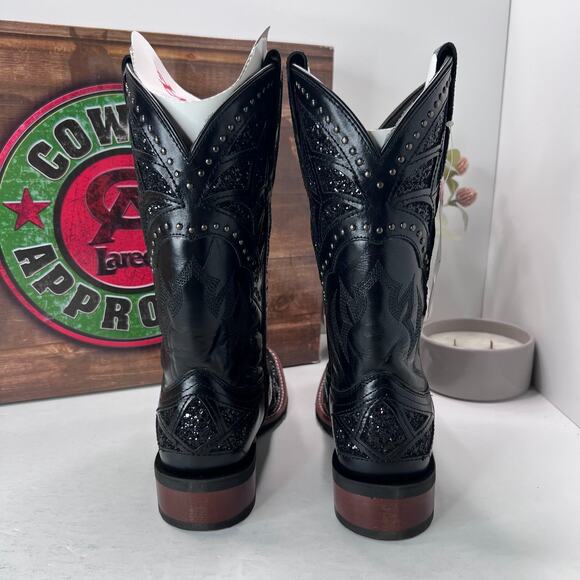 Laredo Eternity Studded Glitter Square Toe Cowboy Boot Black 5970 Women 7.5 NWB - Picture 2 of 11